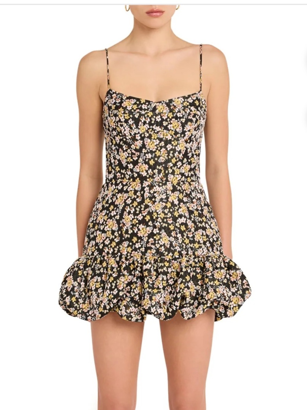 Amanda Uprichard Floral Ruffle Mini Dress - Black/Yellow/Pink